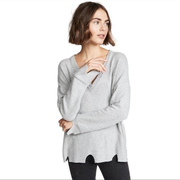 LNA Brushed Bitten Sweater | Gray Longsleeve V Neck Top Medium - Picture 1 of 11